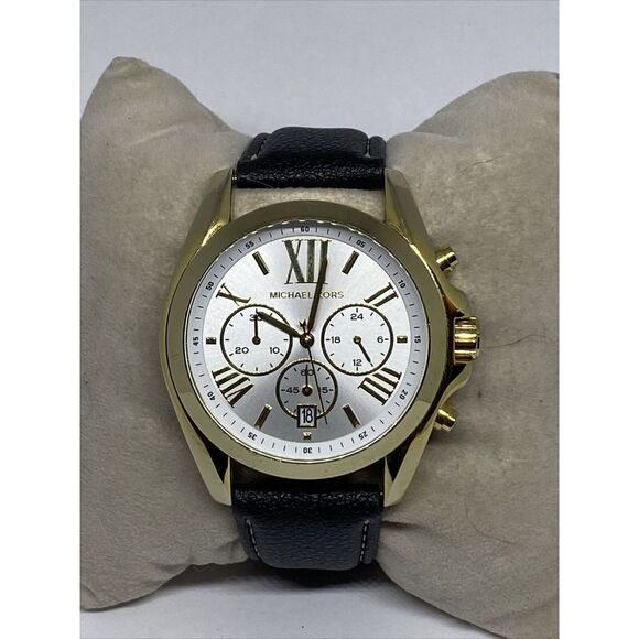 Michael Kors Bradshaw MK5743 Womens Black Leather Analog Dial Quartz Watch EY560